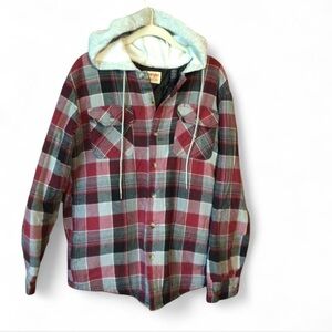Wrangler Red and Black Plaid Hooded Shirt